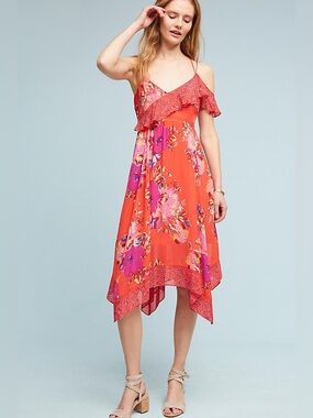 Anthropologie Maeve Grecia Floral Ruffle Dress